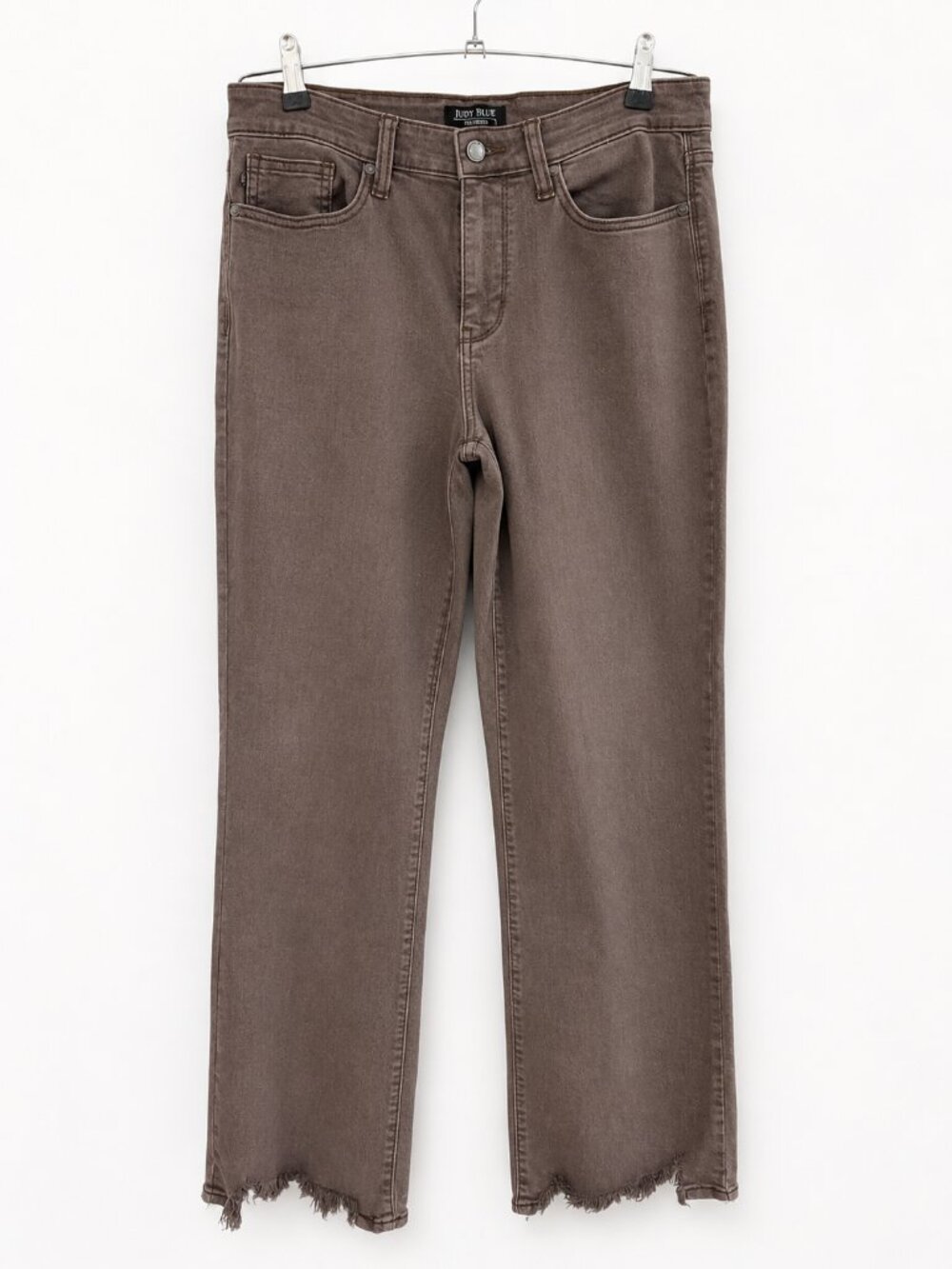 Judy Blue High-Rise Straight Leg Dark Brown Jeans Frayed Hem Size 7/28 #JB82531C - Picture 1 of 8